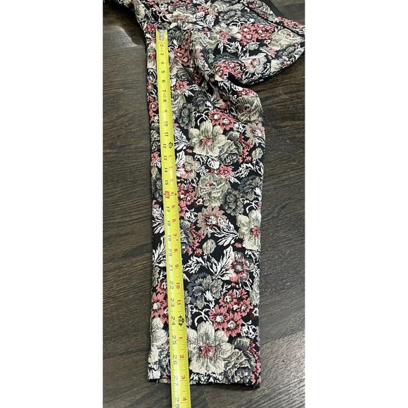 Anthropologie Maeve Trousers Size 2 Jacquard Metallic Slim Floral Ankle Pants - Picture 8 of 10